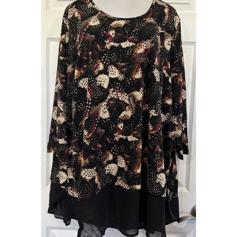 Avenue Eden Stretch Knit Top Tunic Feather Print  Womens Plus Size 4X 30 32